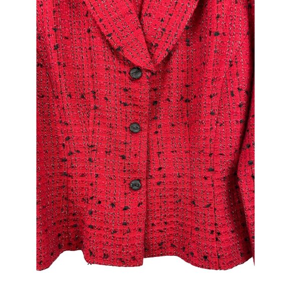 Sheri Martin Womens Size 12P Red Textured Blazer Black Collar & Button Front - Picture 4 of 8